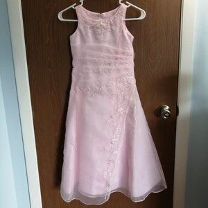 Pink Long Zip Up Dress with Flowers Beads and Embroidered Design Size 6